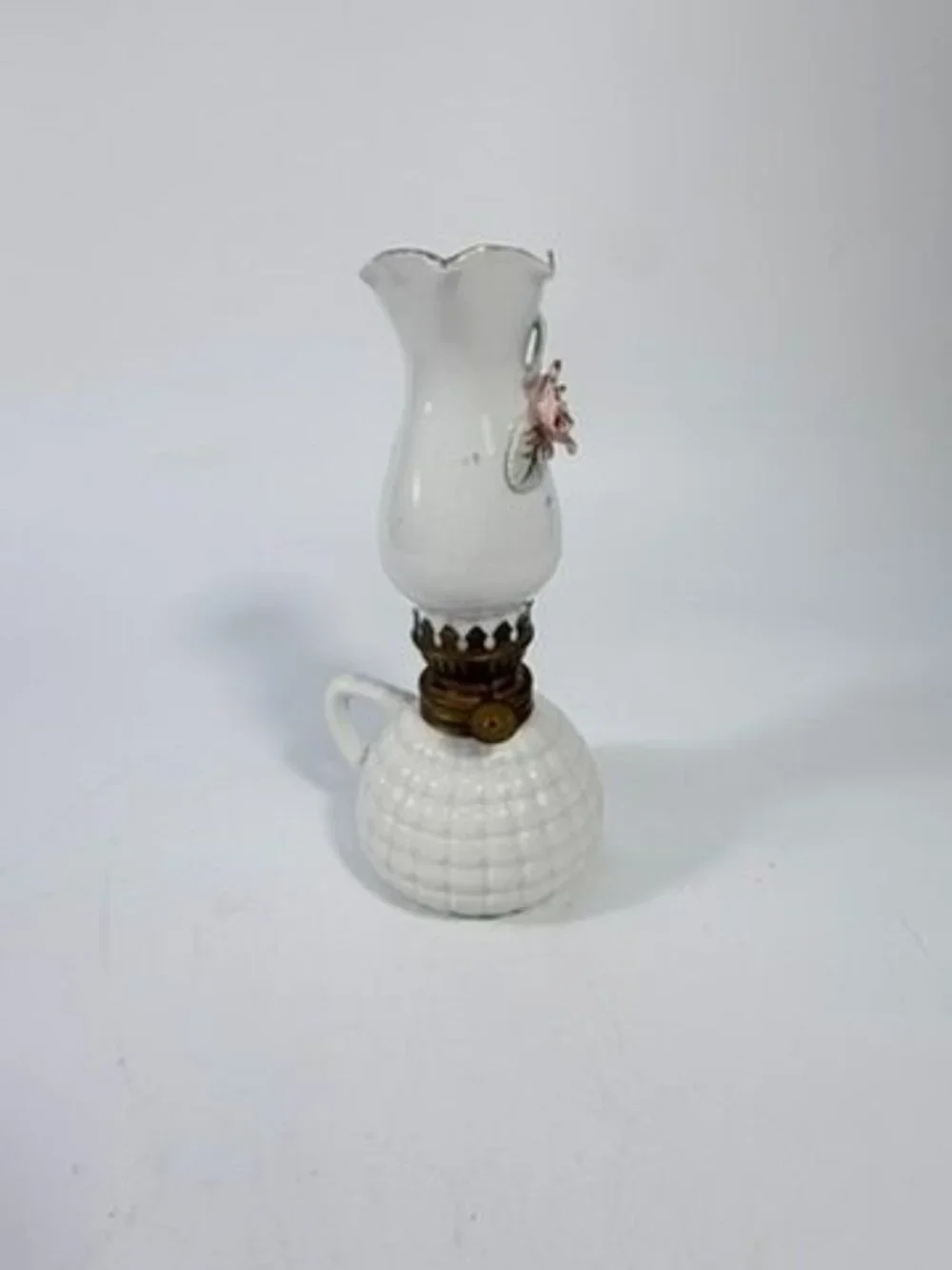 Mini Finger Oil Lamp Porcelain Ceramic Raised Rose Shade Chimney Vintage Home De - Picture 6 of 16